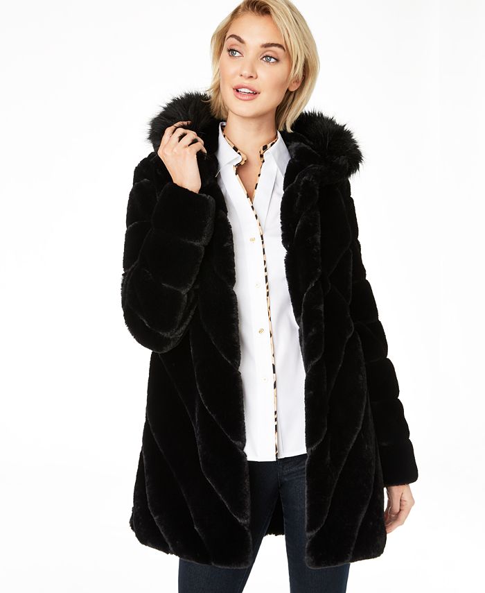 Calvin Klein Women's Hooded Faux-Fur Coat & Reviews - Coats & Jackets ...