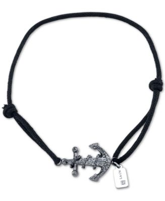He Rocks Black Cord Bracelet featuring Stainless Steel Anchor - Macy's
