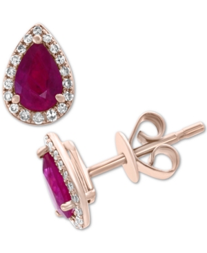 image of Effy Ruby (9-1/10 ct. t.w.) & Diamond (1/10 ct. t.w.) Stud Earrings in 14k Rose Gold