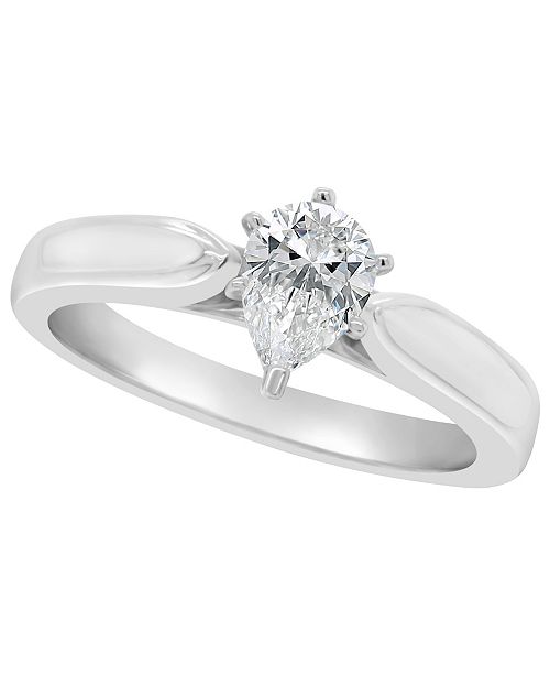 Macy S Certified Pear Shape Diamond Solitaire Engagement Ring 1 2 C T T W In 14k White Gold Rose Gold Or Yellow Gold Reviews Rings Jewelry Watches Macy S