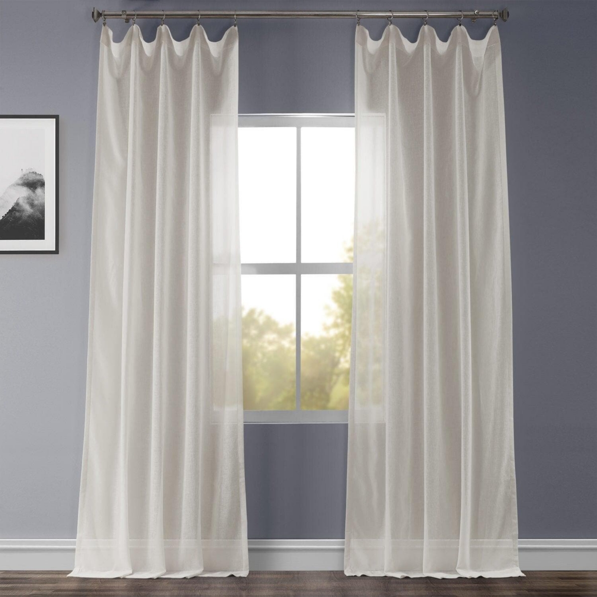 Half Price Drapes Gardenia Textured Faux Linen Sheer Curtain In White