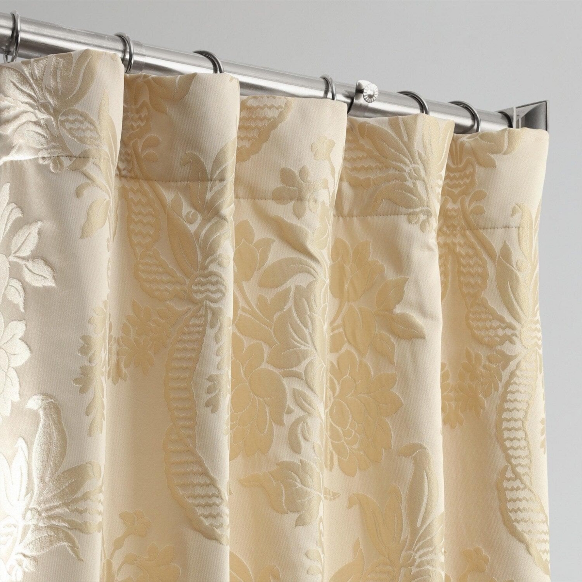 Half Price Drapes Magdelena Champagne Beige Damask Faux Silk Jacquard Room Darkening Curtain In Beige,tan