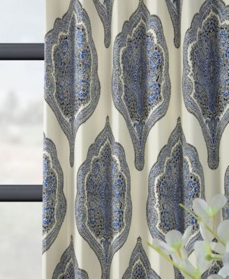 Arabesque Blue Emblem Printed Cotton Room Darkening Curtain