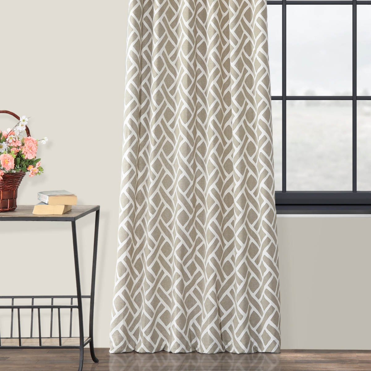 Half Price Drapes Martinique Taupe Geometric Printed Cotton Room Darkening Curtain