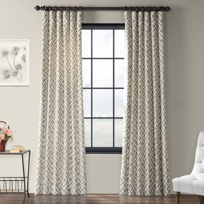Martinique Taupe Geometric Printed Cotton Room Darkening Curtain