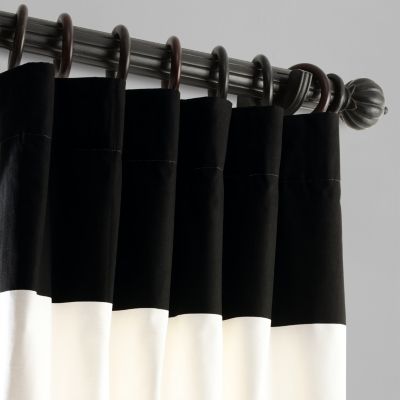 Onyx Black & Off White Horizontal Striped Printed Cotton Room Darkening Curtain
