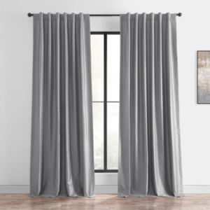 Exclusive Fabrics & Furnishings Storm Grey Vintage Textured Faux Dupioni Silk Blackout Curtain In Grey