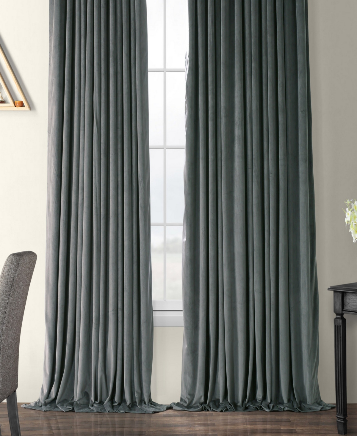 Half Price Drapes Gunmetal Grey Signature Extra Wide Velvet Blackout Curtain In Grey