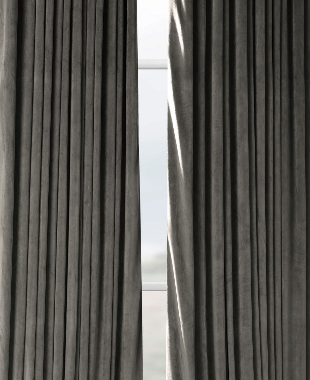 Half Price Drapes Natural Grey Signature Extra Wide Velvet Blackout Curtain In Grey