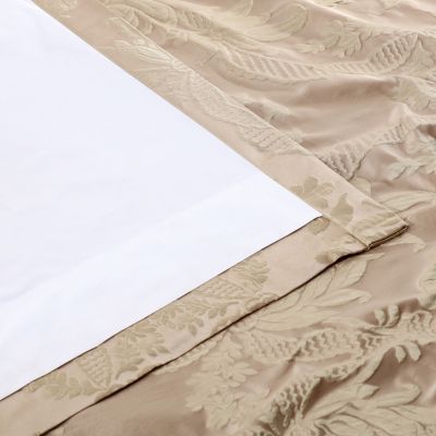 Magdelena Beige & Gold Damask Faux Silk Jacquard Room Darkening Curtain
