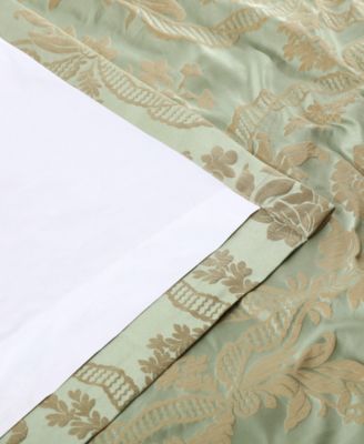 Magdelena Jade & Gold Damask Faux Silk Jacquard Room Darkening Curtain