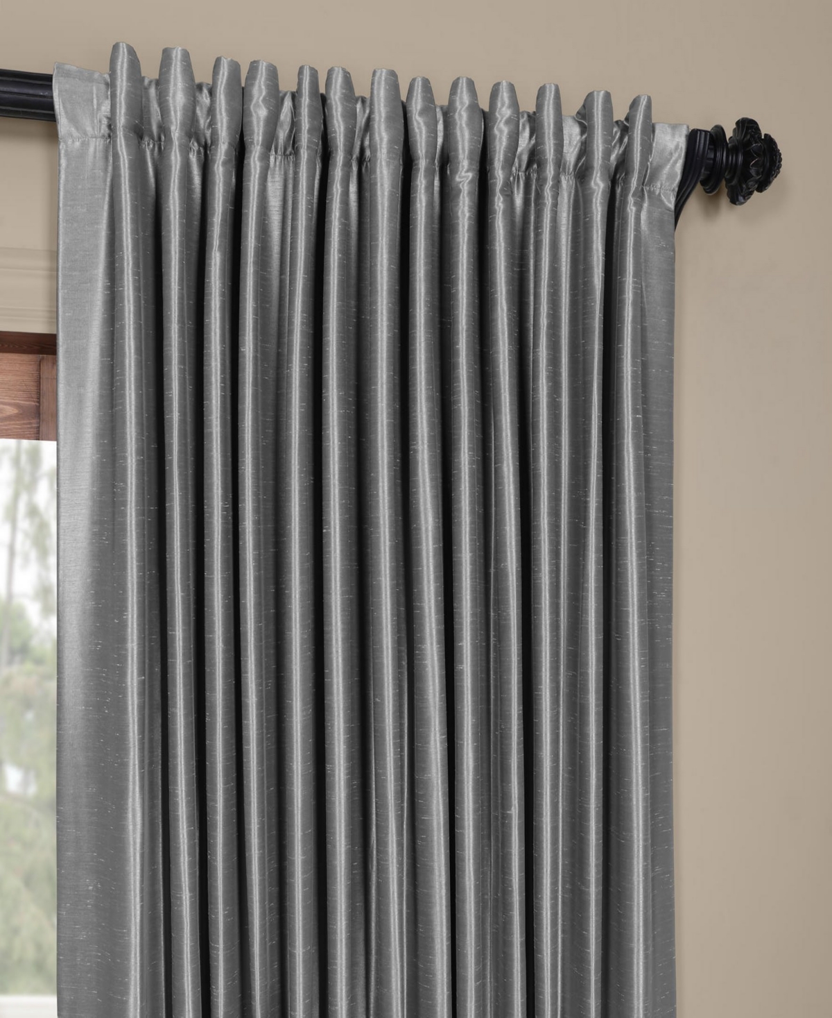 Half Price Drapes Silver Extra Wide Vintage Textured Faux Dupioni Silk Blackout Curtain In Gray