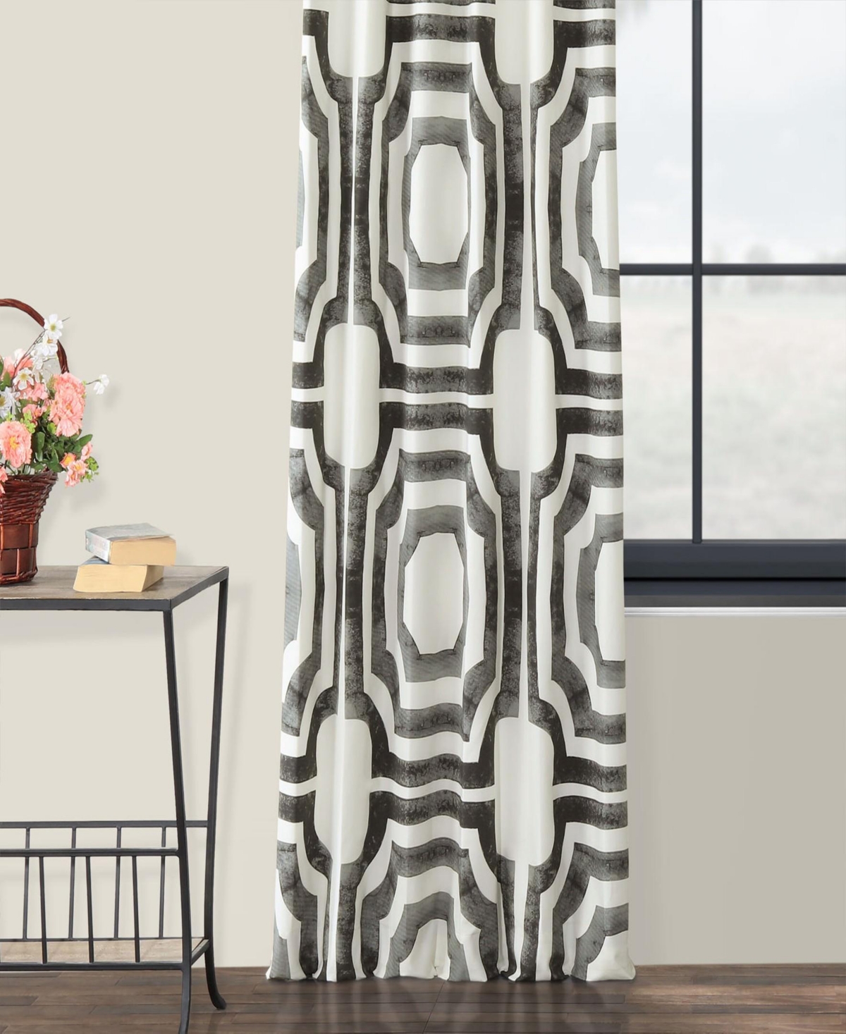 Half Price Drapes Mecca Steel Geometric Printed Cotton Room Darkening Curtain
