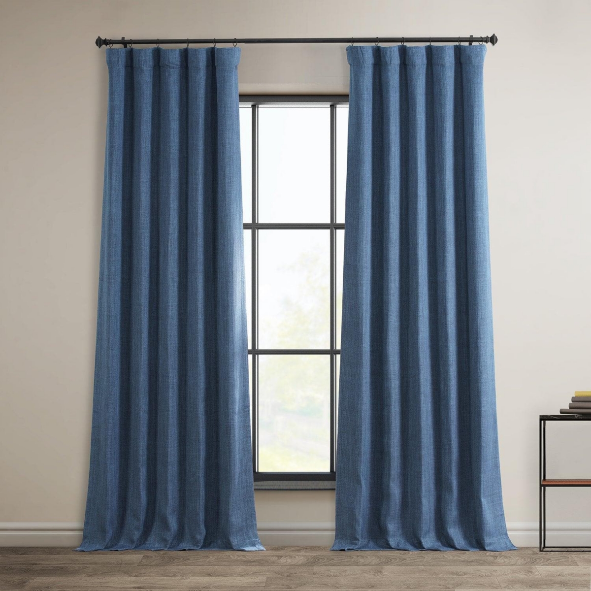 Half Price Drapes Textured Faux Linen Room Darkening Curtain In Blue