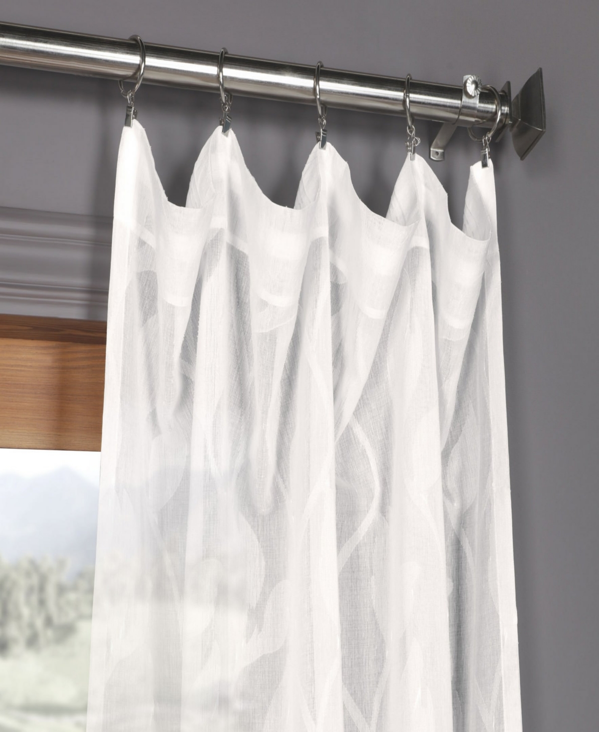 HALF PRICE DRAPES AVIGNON VINE FLORAL PATTERNED FAUX LINEN SHEER CURTAIN 