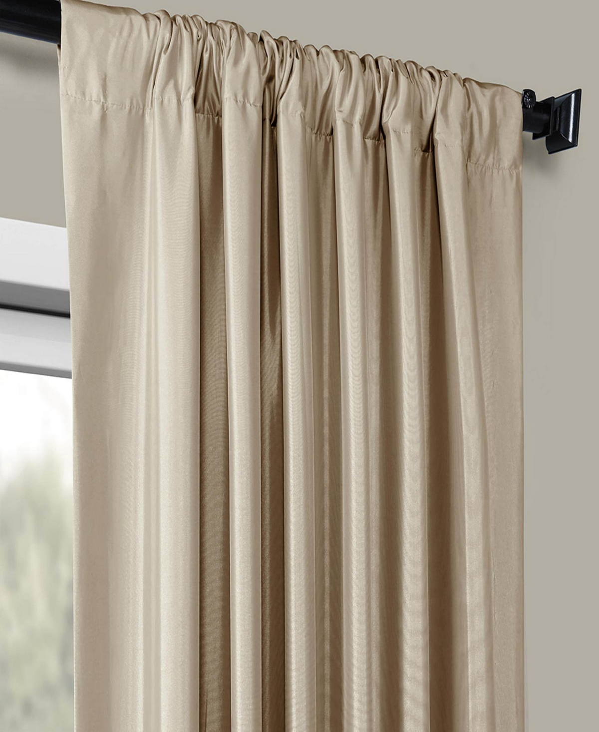 Half Price Drapes Antique Beige Faux Silk Taffeta Blackout Curtain In Beige,tan