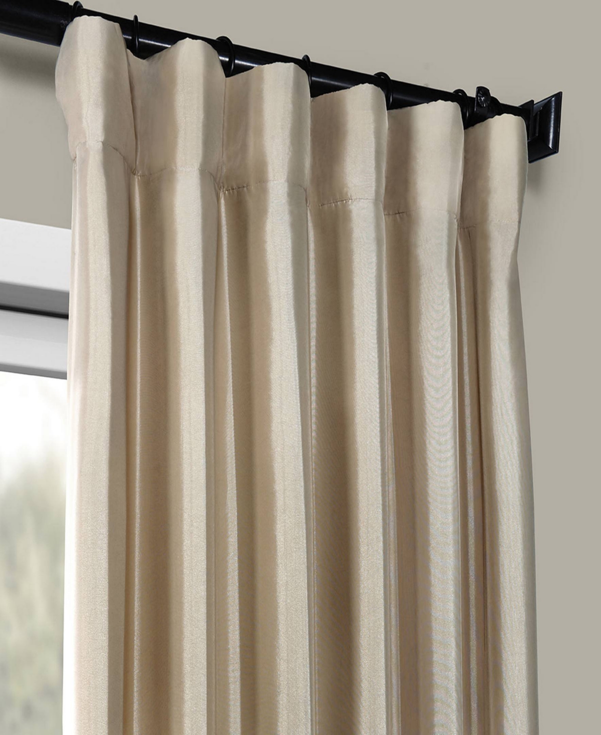 Half Price Drapes Antique Beige Faux Silk Taffeta Blackout Curtain In Beige,tan