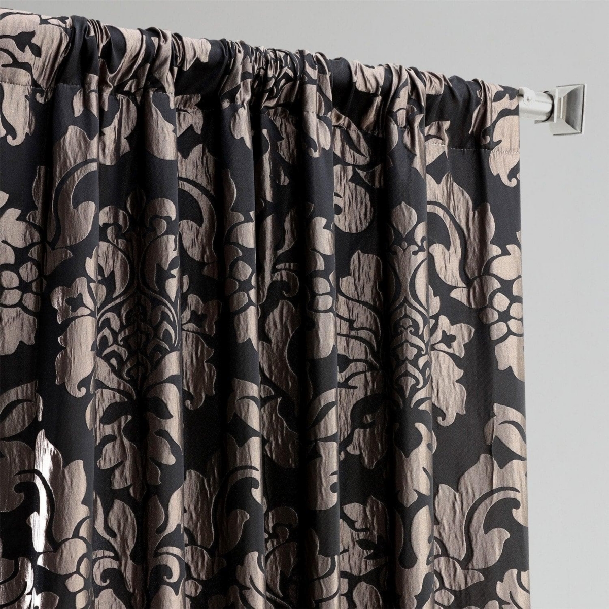 Half Price Drapes Astoria Black & Pewter Damask Faux Silk Jacquard Room Darkening Curtain