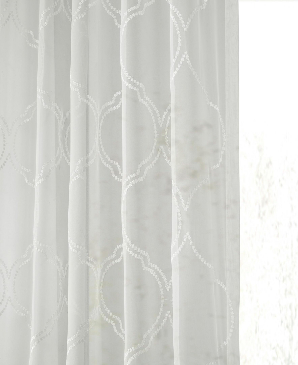 Half Price Drapes Florentina White Embroidered Geometric Sheer Curtain