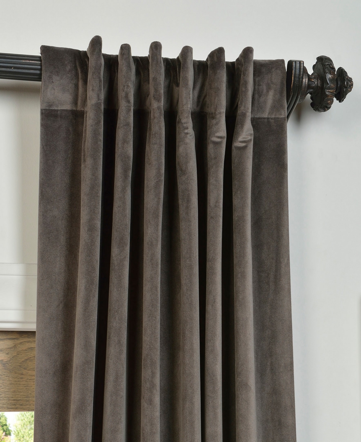 Half Price Drapes Gunmetal Grey Signature Velvet Blackout Curtain