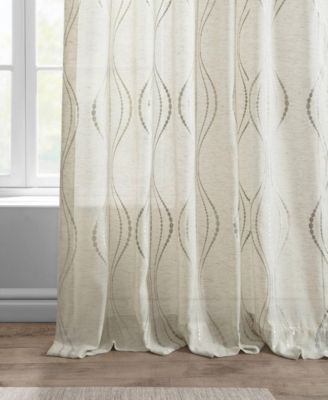 Embroidered Striped Patterned Faux Linen Sheer Curtain