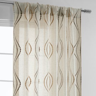 Embroidered Striped Patterned Faux Linen Sheer Curtain