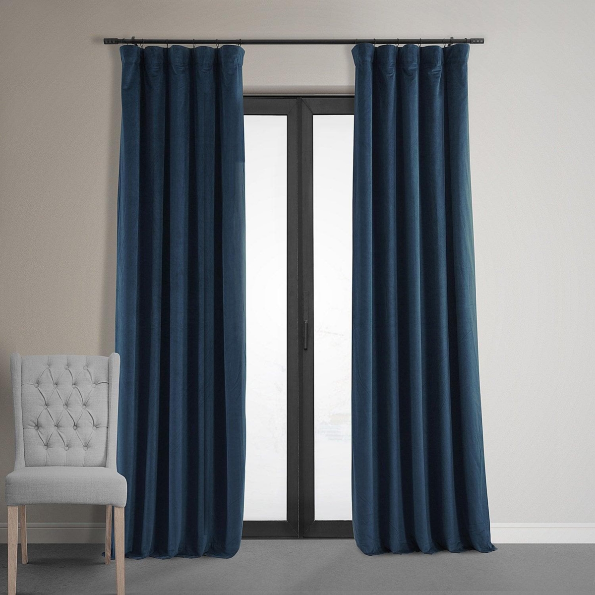 Half Price Drapes Midnight Blue Signature Velvet Blackout Curtain In Blue