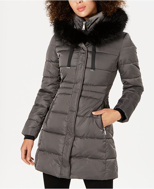 Tahari Faux Fur Trim Down Puffer Coat Reviews Coats Women