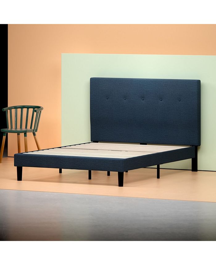 Zinus Omkaram Upholstered Navy Platform Bed / Wood Slat Support, King & Reviews Furniture Macy's