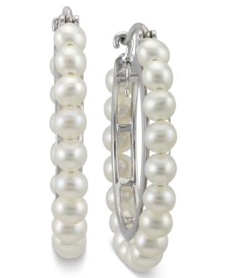 Macy's - Cultured Freshwater Pearl Hoop Earrings in Sterling Silver (3mm)