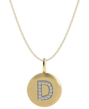 image of 14k Gold Necklace, Diamond Accent Letter D Disk Pendant