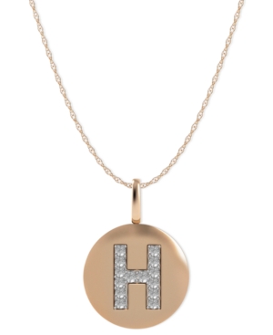 image of 14k Rose Gold Necklace, Diamond Accent Letter H Disk Pendant
