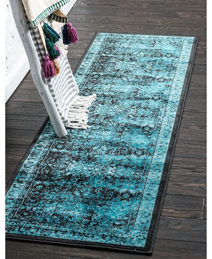 Bayshore Home Linport Lin1 Turquoise/Black 2' x 6' Runner Area Rug