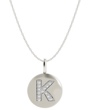 image of 14k White Gold Necklace, Diamond Accent Letter K Disk Pendant