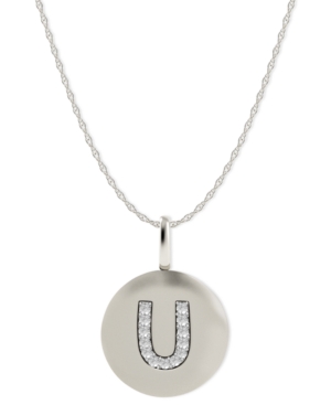 image of 14k White Gold Necklace, Diamond Accent Letter U Disk Pendant