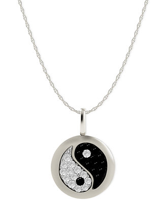 Macy's Diamond Yin Yang Disk Pendant Necklace in 14k White