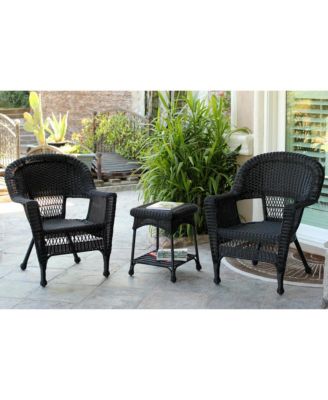 Jeco - Black Wicker Chair And End Table Set Without Cushion