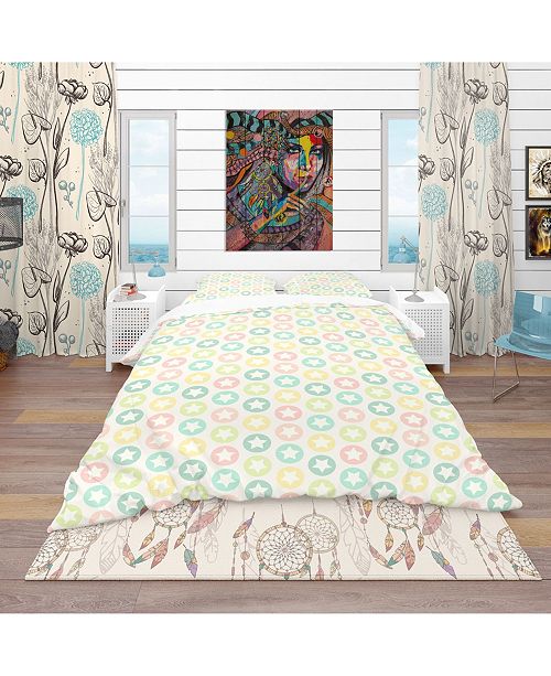 Design Art Designart Retro Pattern With Stars Vintage Duvet