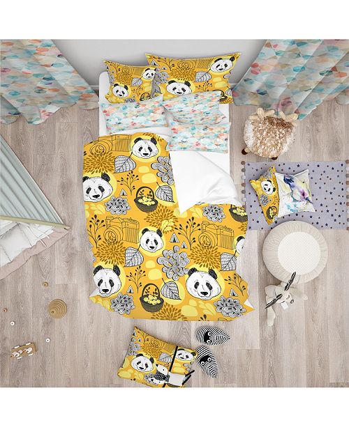 Design Art Designart Cute Doodle Panda Oriental Kids Duvet Cover