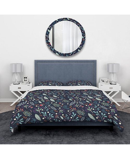 Design Art Designart Sparkling Forest Leaves On Dark Blue Modern