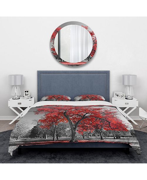 Design Art Designart Big Red Tree On Foggy Day Traditional Duvet