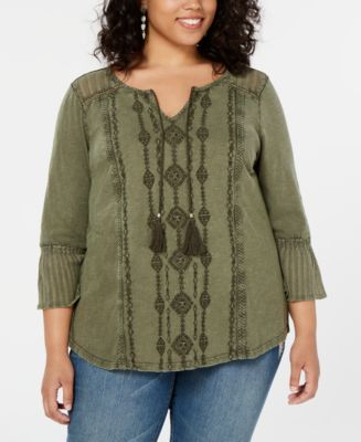 Style & Co Cotton Plus Size Embroidered Top, Created for Macy's - Macy's