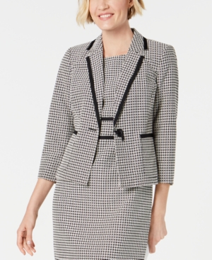 Kasper Printed Contrast-Trim Blazer