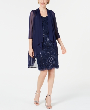R & M Richards Sequin Embroidered Dress & Duster Jacket