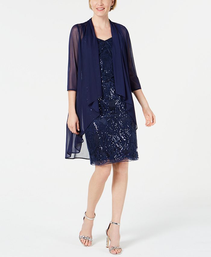 R & M Richards Sequin Embroidered Dress & Duster Jacket - Macy's