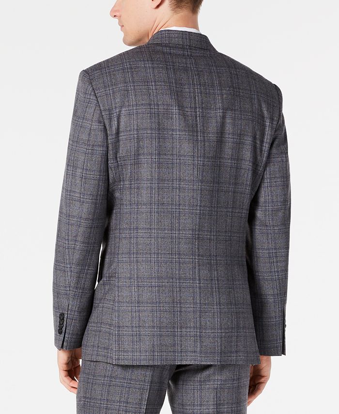 Michael Kors Men's ClassicFit Airsoft Stretch Gray/Blue Plaid Suit Jacket Macy's
