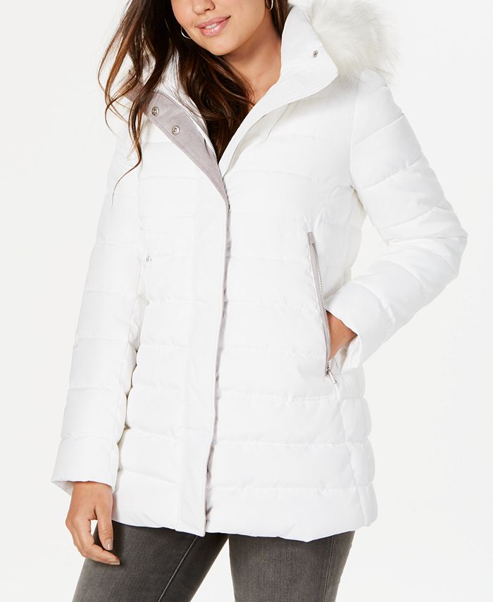 Faux Fur Trim Hooded Puffer Coat, Inc International Concepts Faux Fur Hood Quilted Down Coats