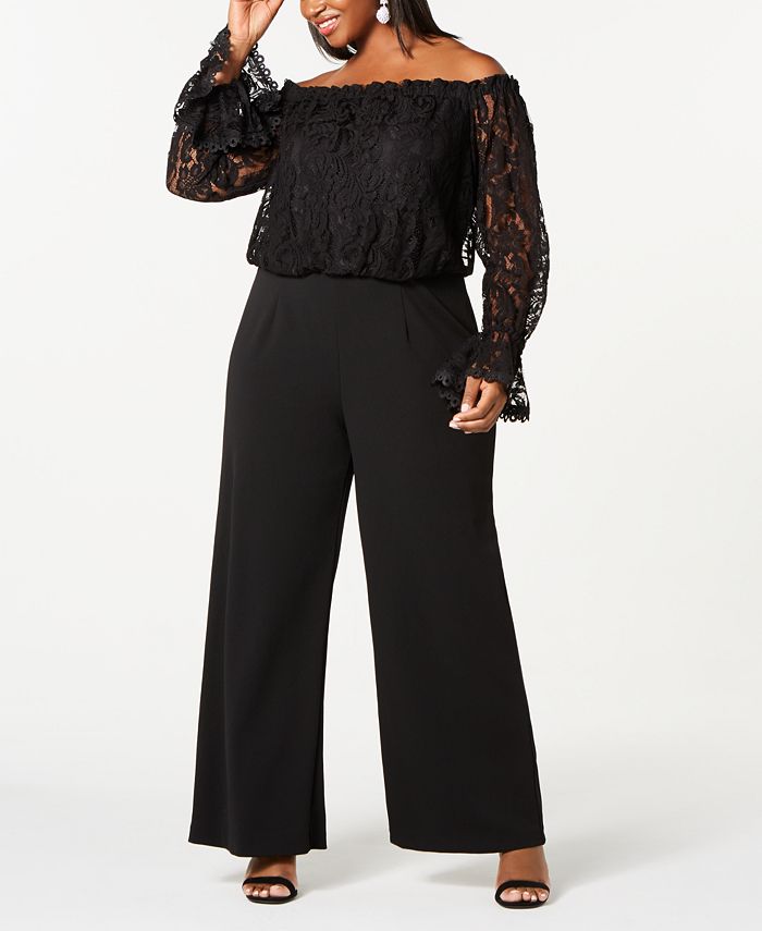 Adrianna Papell Plus Size Off-The-Shoulder Lace Jumpsuit & Reviews -  Dresses - Plus Sizes - Macy's