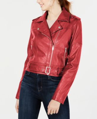 Collection B Juniors' Faux-Leather Belted Moto Jacket & Reviews - Coats ...