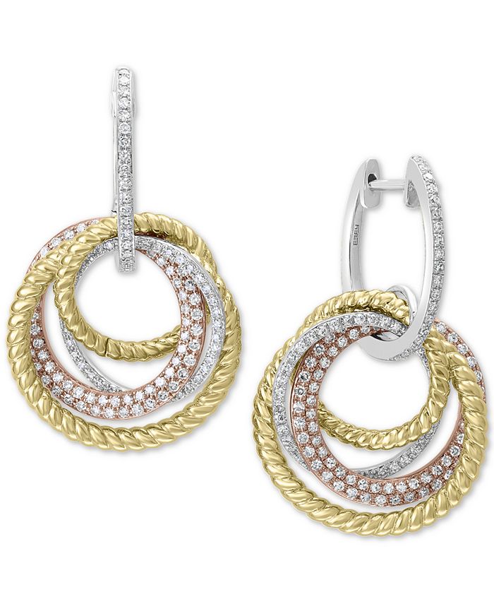 EFFY® Diamond Tri-Color Drop Earrings (1 ct. t.w.) in 14k Gold, 14k White  Gold and 14k Rose Gold